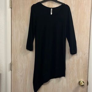 Black 3/4 Sleeve Asymmetrical Dress